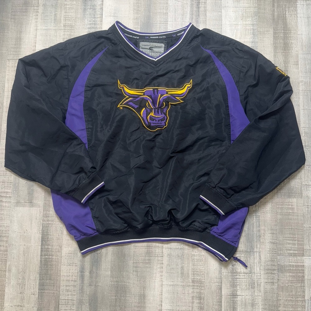 Vtg Colosseum Minnesota Maverick Windshirt Mens M Black Purple V-Neck Pullover